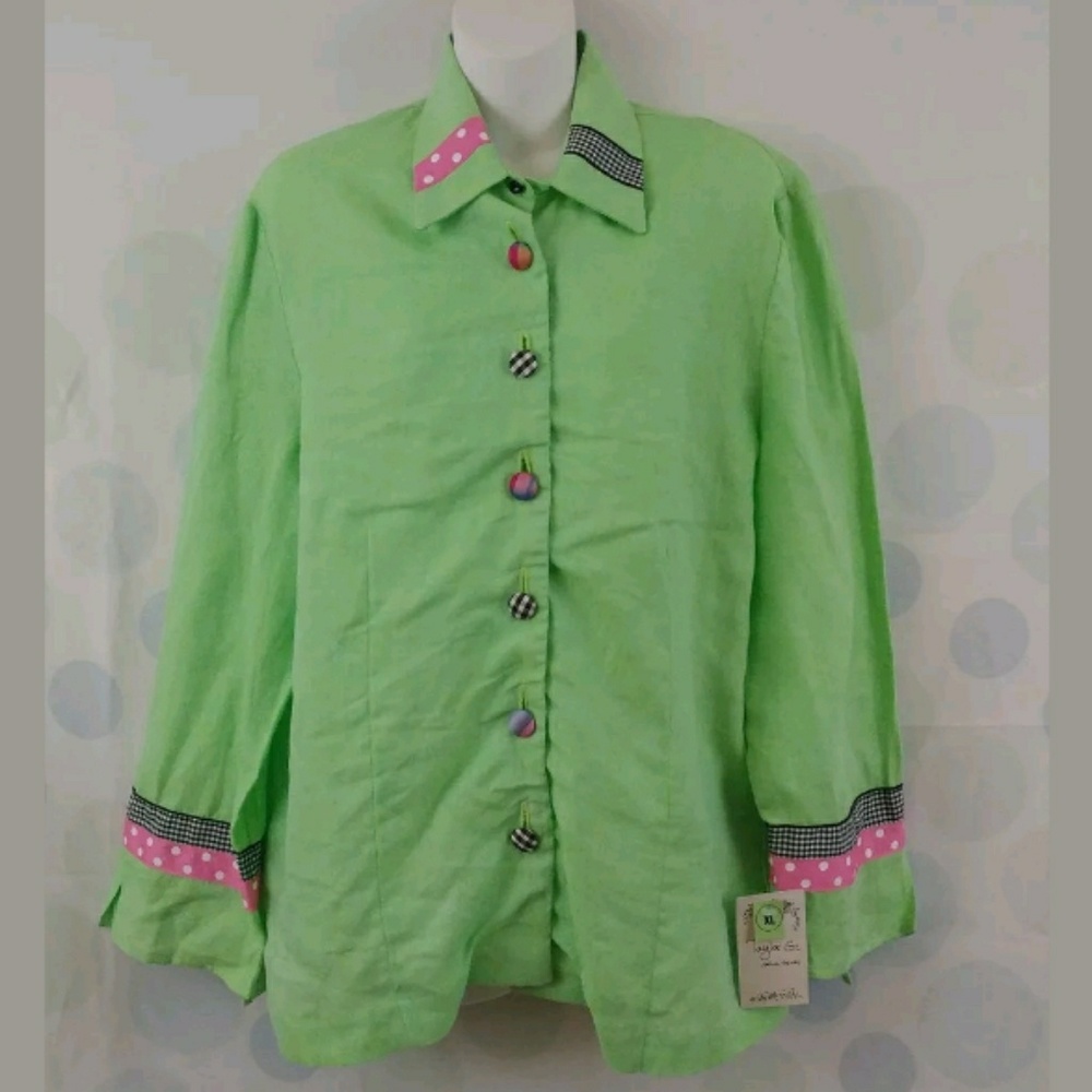 Taylor G. Dallas 100% Linen XL Unique Green Top